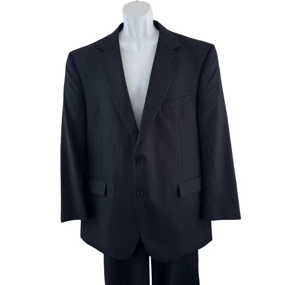 Jos A Bank Suit Mens 46R Blue Pinstripe Wool Silk 2 Piece 41x31 Pants Business